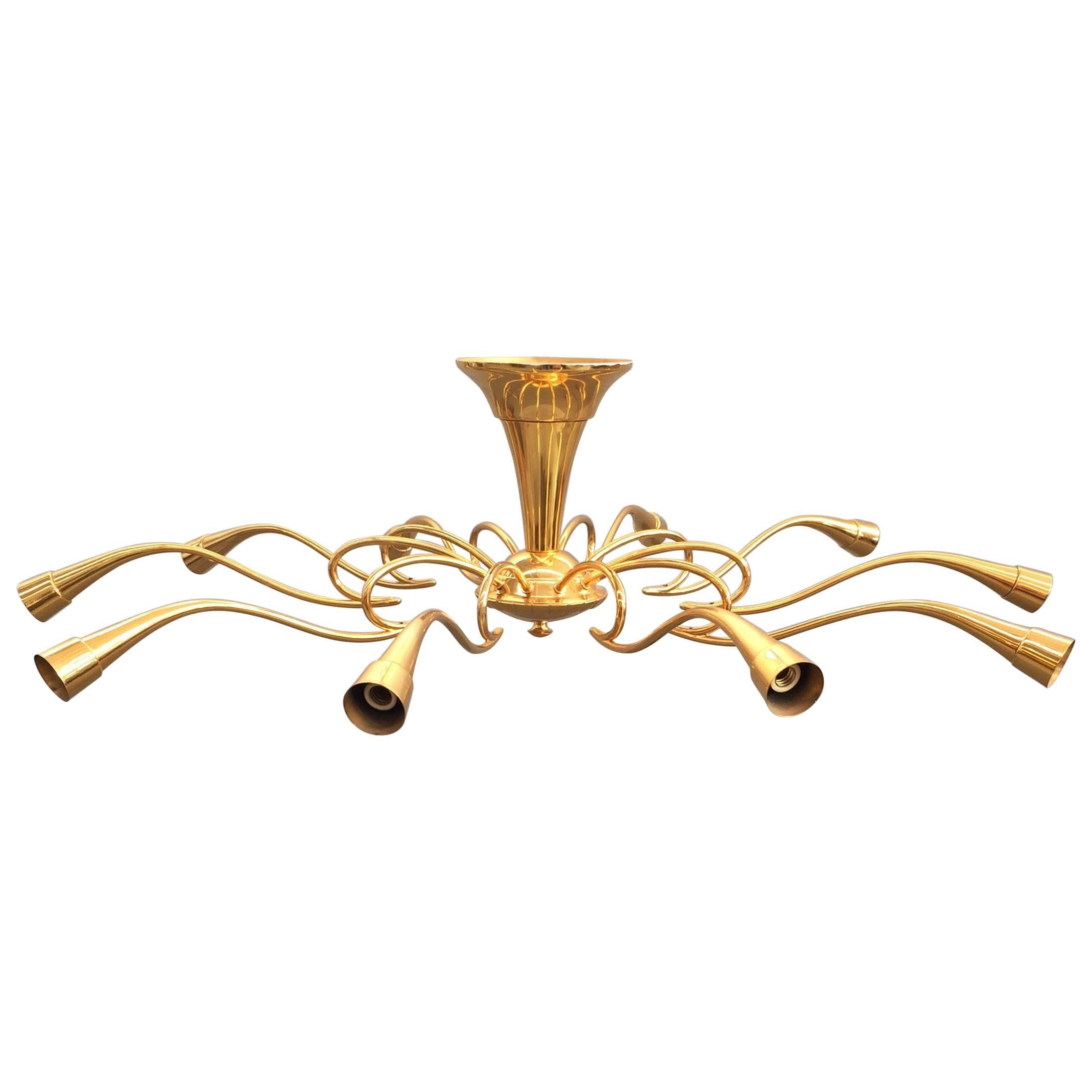 Sculptural Brass Chandelier Attributed to Oscar Torlasco