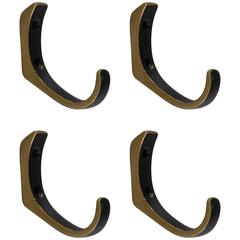 Set of Four Coat Wall Hooks Blackened Brass by Hertha Baller, Austria, 1950s