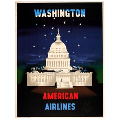 Original Vintage Travel Advertising Poster for Washington by American Airlines