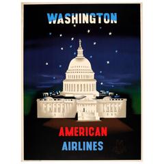 Original Vintage Travel Advertising Poster for Washington by American Airlines
