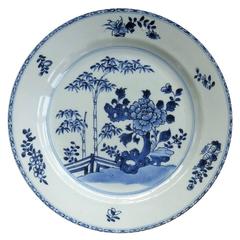 Large Chinese Blue and White Plate, Porcelain, 18th Century, Qing, circa 1770
