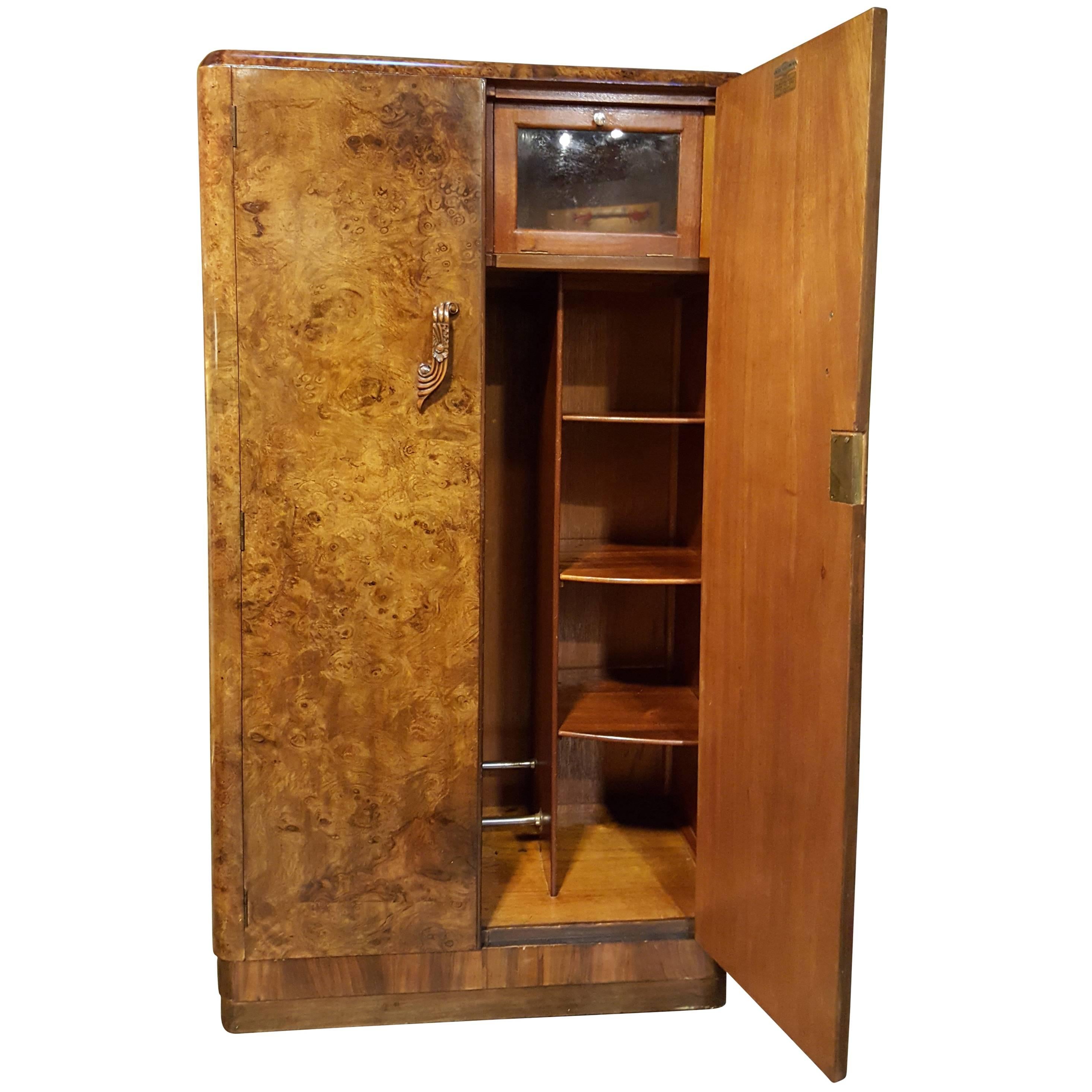Burl Walnut Fitted Butlers Cabinet by Palatial Furniture For Sale