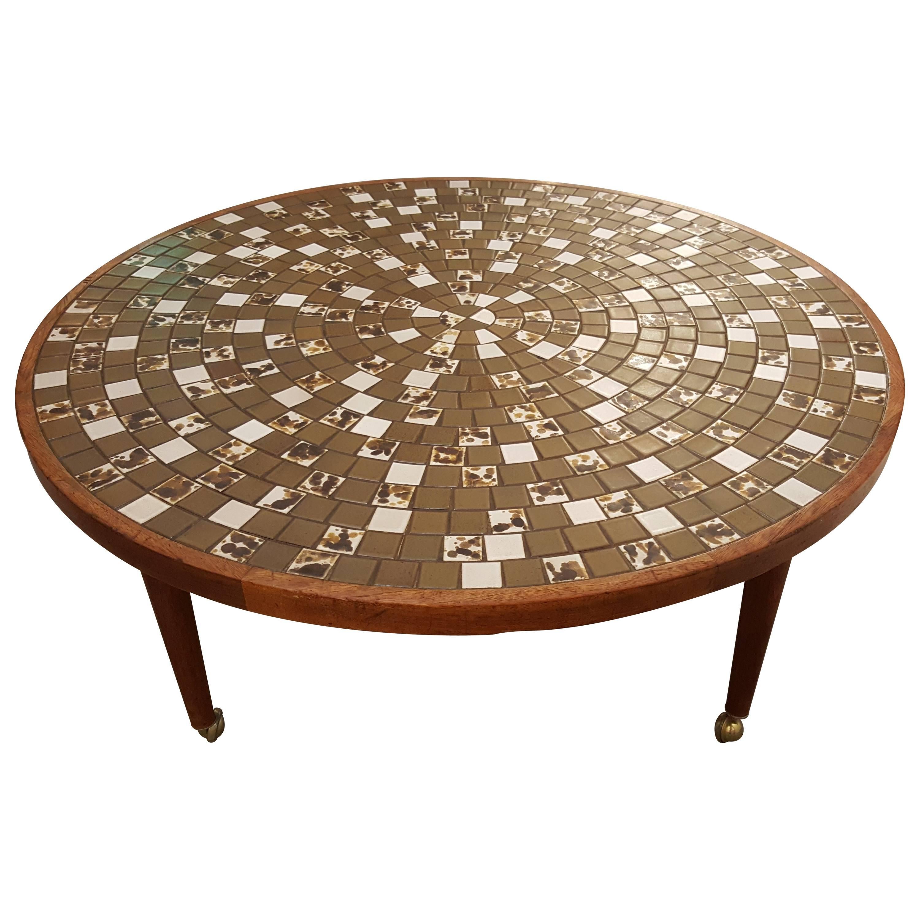 Circular Mosaic Tile Coffee Table by Gordon and Jane Martz For Sale