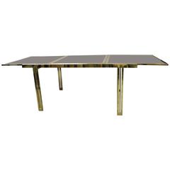 Style of Milo Baughman Adjustable Dining Table Brass and Black Glass 4