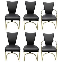 Set of Six Leather Design Institute of America 'DIA' Dining Chairs in Brass 1