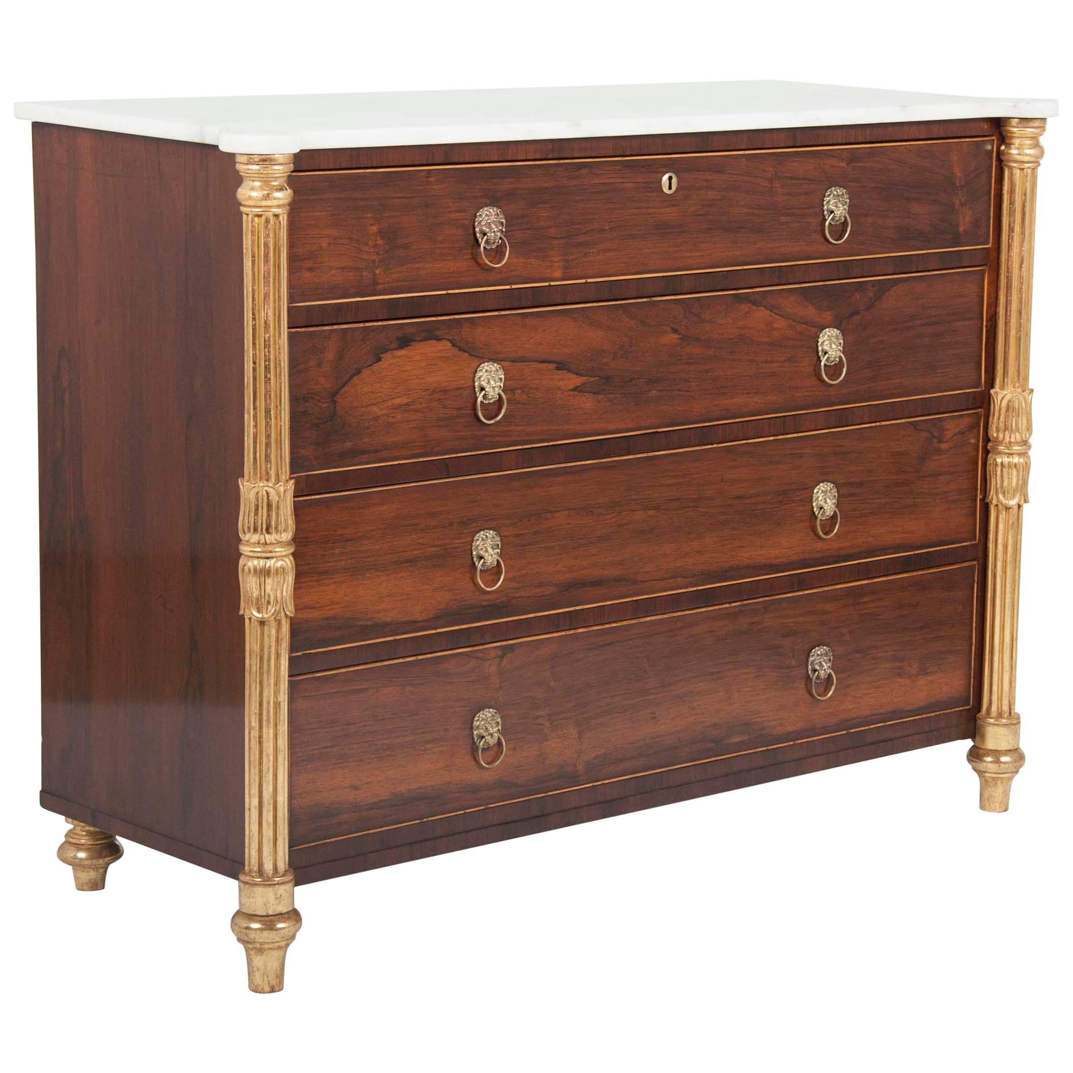 Unusual George IV Parcel-Gilt Rosewood Chest of Drawers