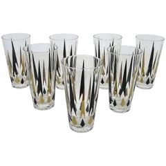 1960s Retro Geometric Highball Glasses, Set of Seven