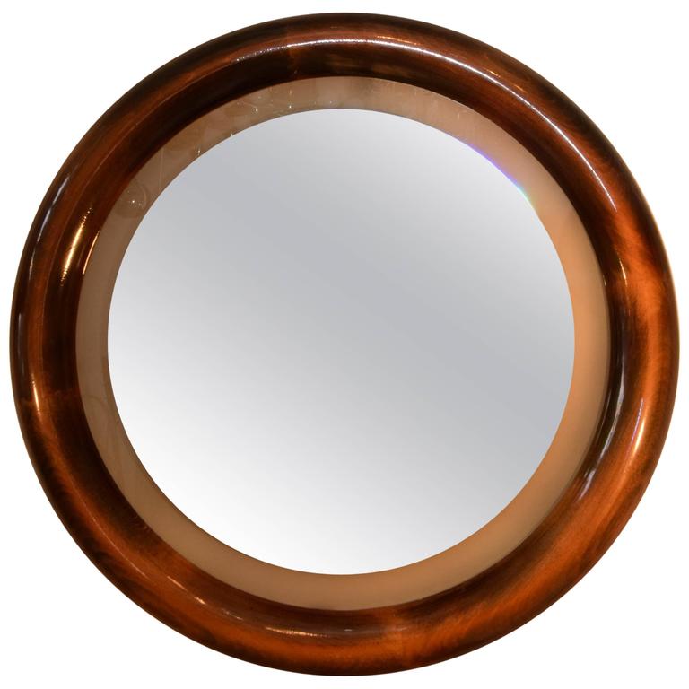Italian Round Backlight Mirror in Beechwood For Sale at 1stdibs
