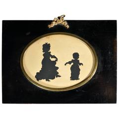 English Portrait Miniature Double Silhouette of Two Children