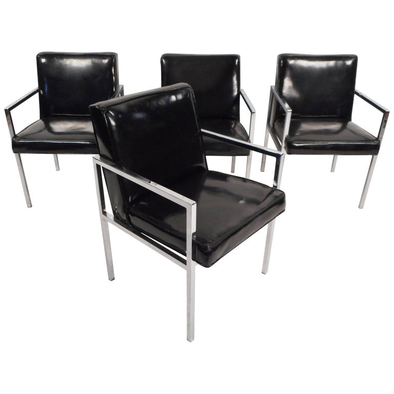 Set of MidCentury Modern Vinyl and Chrome Dining Chairs at 1stDibs