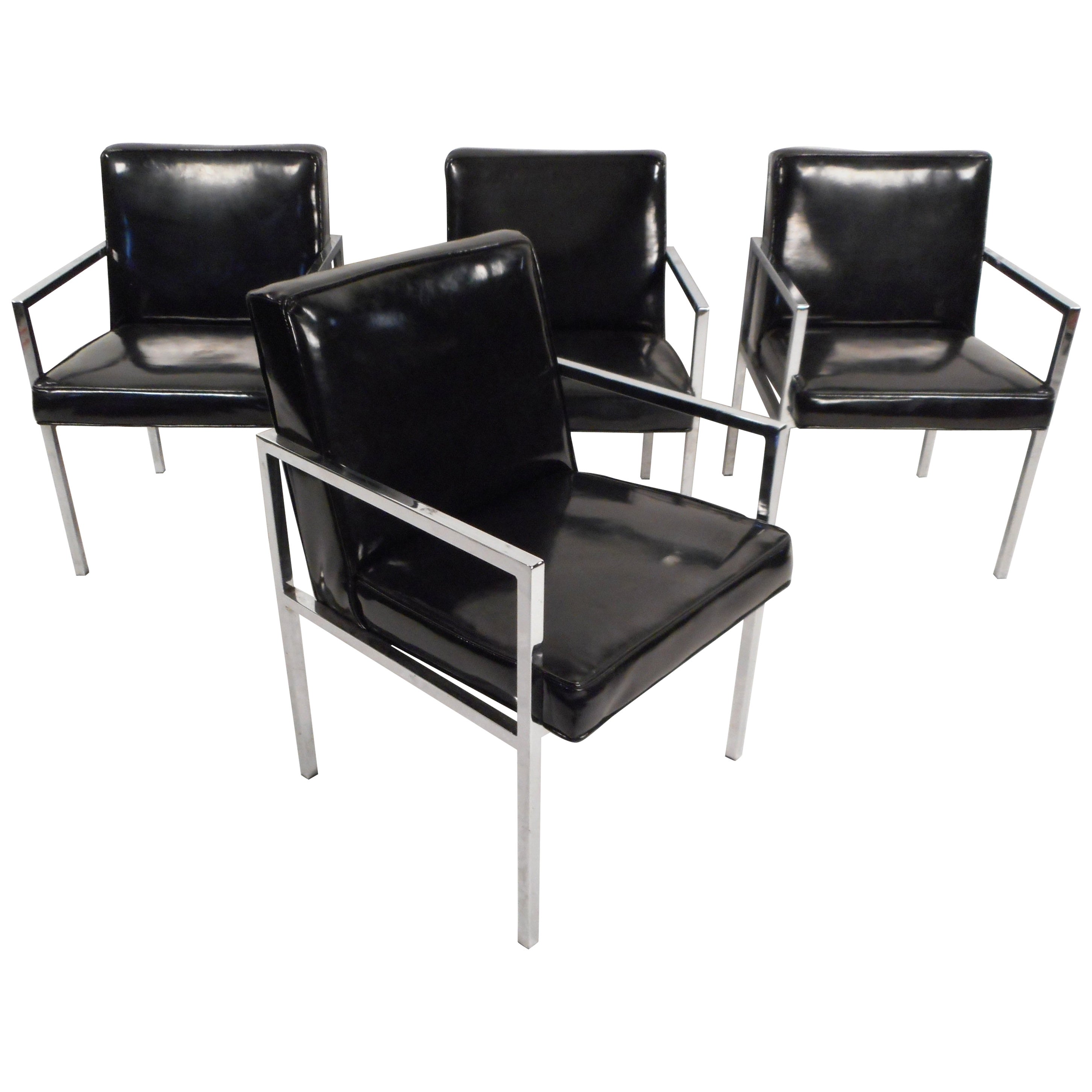 Set of MidCentury Modern Chrome and Vinyl Dining Chairs For Sale at 1stDibs