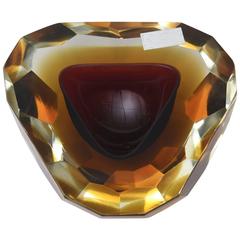 Italian Murano Diamond Faceted Polished Top Geode Sommerso Glass Bowl 