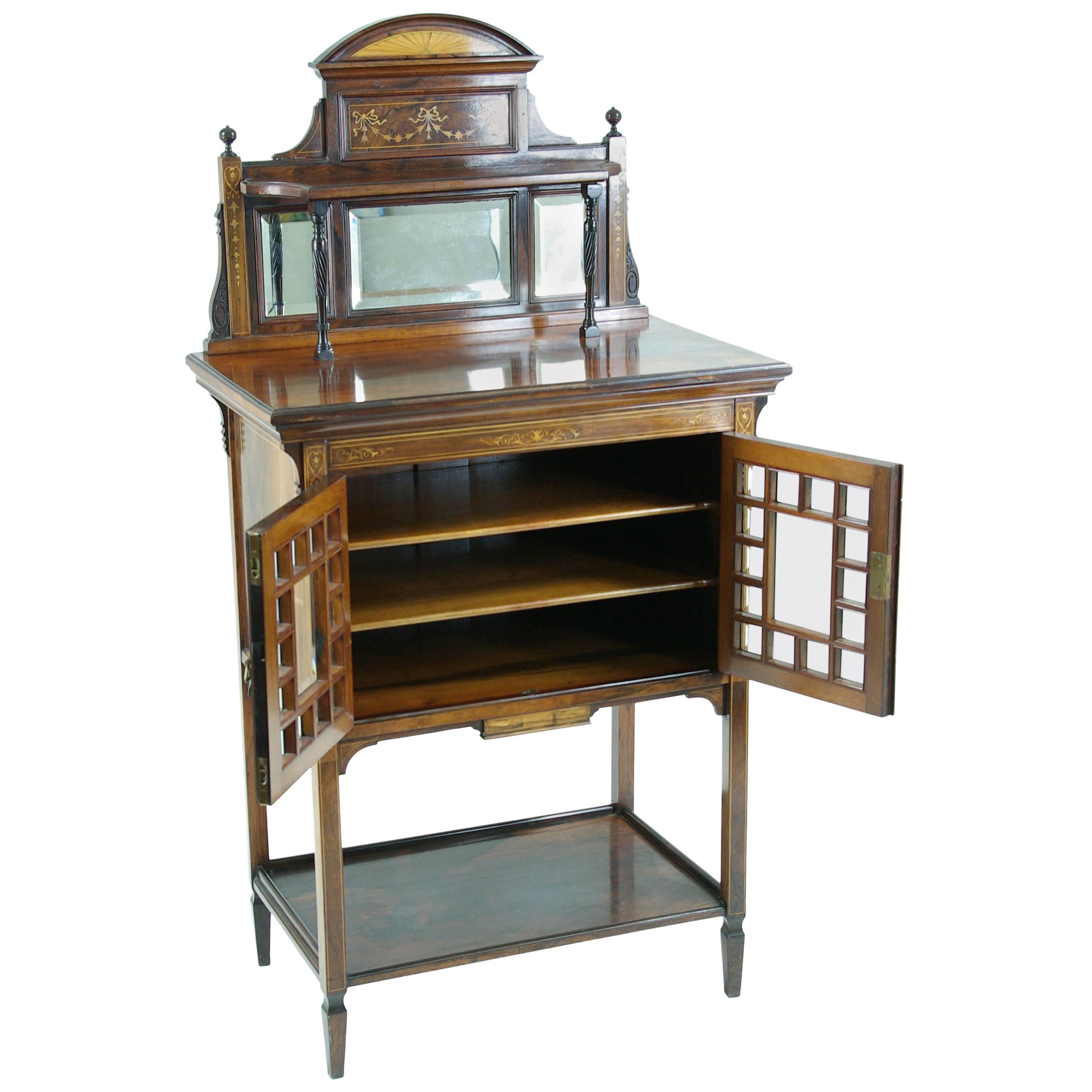 Antique Display Cabinet,  Walnut Inlaid Music Stand, Scotland 1870, B581 