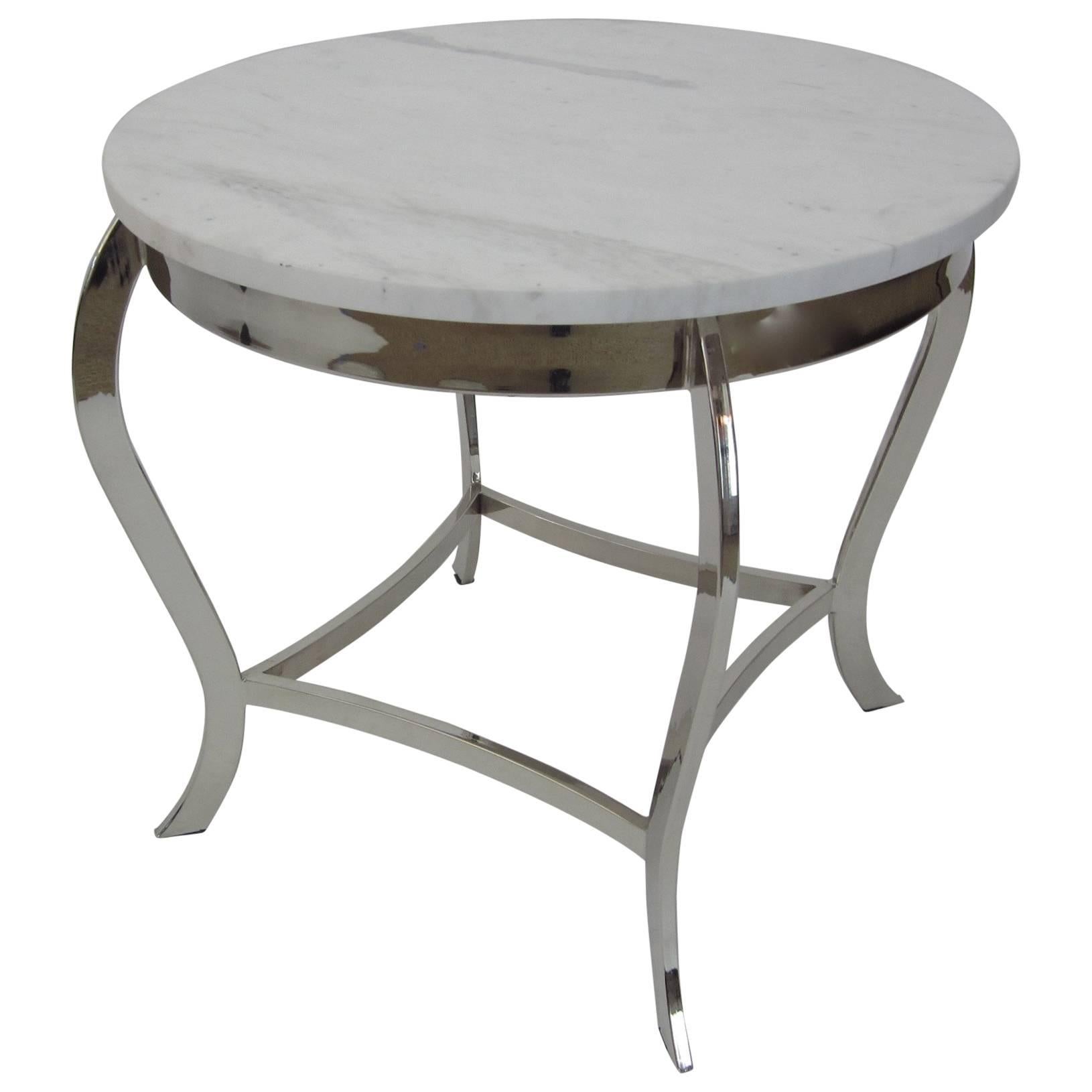 Marble-Top Side Table with Classic Nickeled Frame For Sale