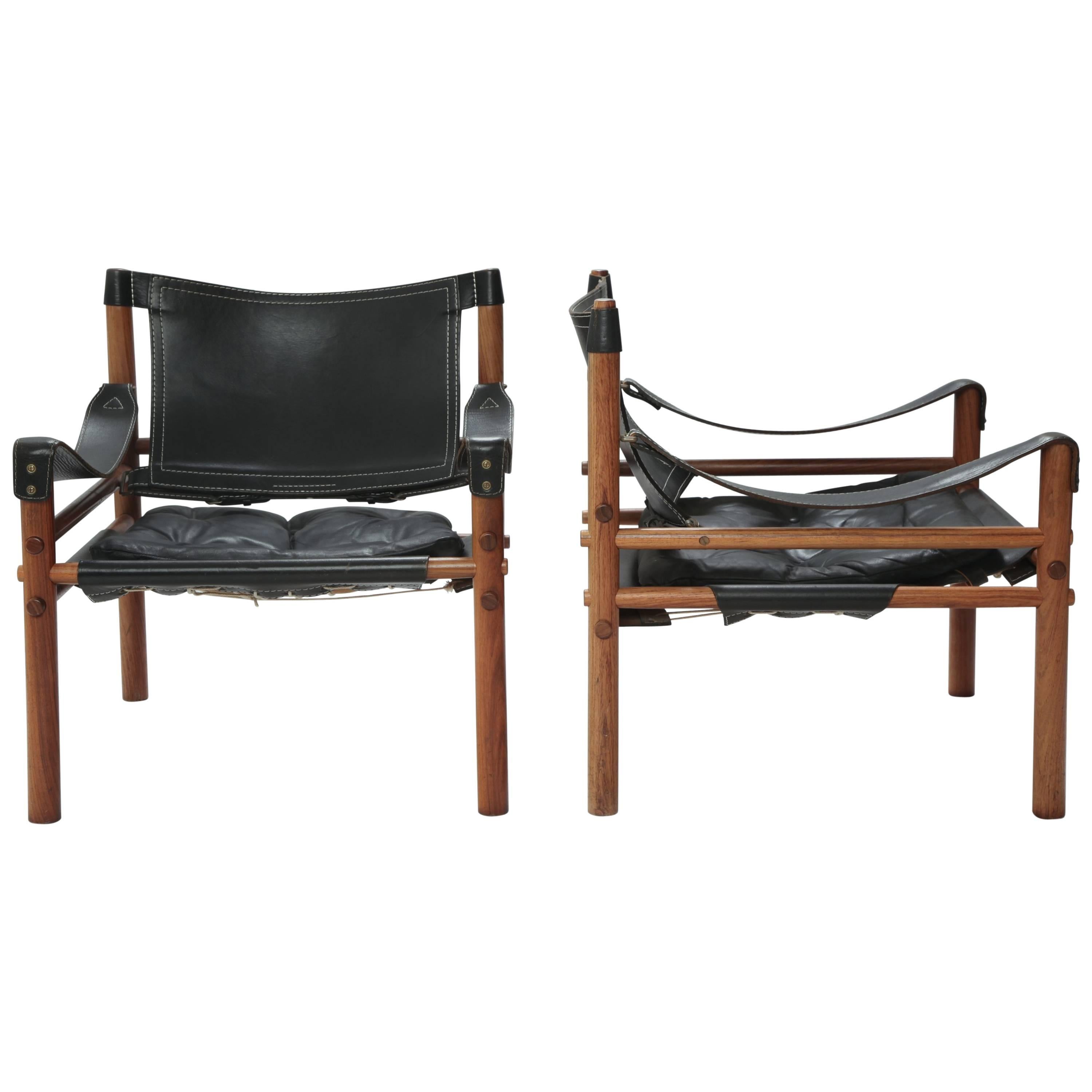 Pair of Rosewood Arne Norell "Sirocco" Safari Chairs, Sweden, 1960s