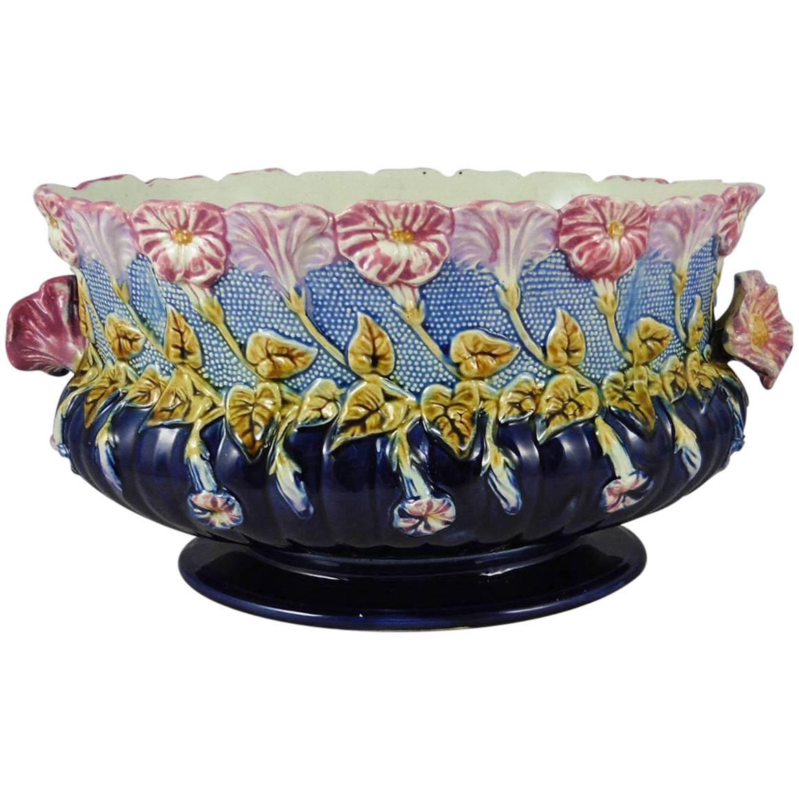 19th French Majolica Morning Glory Jardiniere Orchies