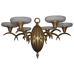Art Deco Gilt Brass Pendant / Chandelier with Alabaster Shades by Dagobert Peche 9