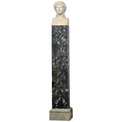 19th Century Italian Neoclassical Marble Bust of Nike on a Tall Marble Column