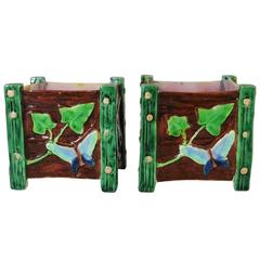 19th Century Majolica Pair of Jardinieres Butterflies and Snails Royal Worcester 4