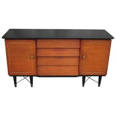 Vintage Two Tone Louvered Modern Beautility Sideboard with X-Base and Brass Accents 