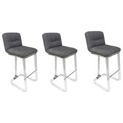 Set of Three Acrylic and Chrome Swivel Barstool by Lion in Frost