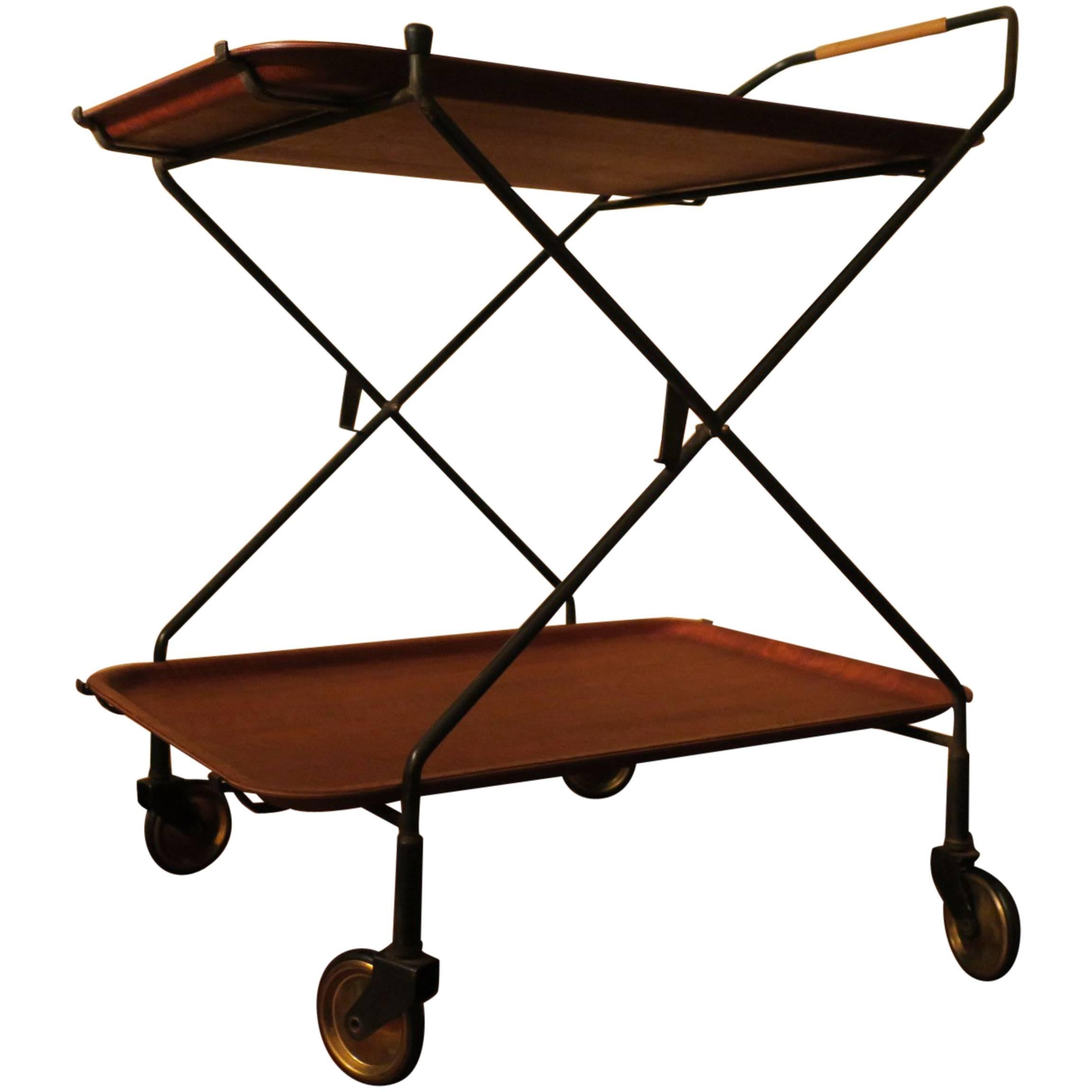 Teak and Iron Folding Serving Trolley, 1960s For Sale