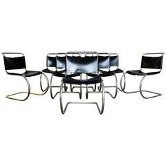 Set of Eight Leather Mies van der Rohe for Knoll Mr Dining Chairs