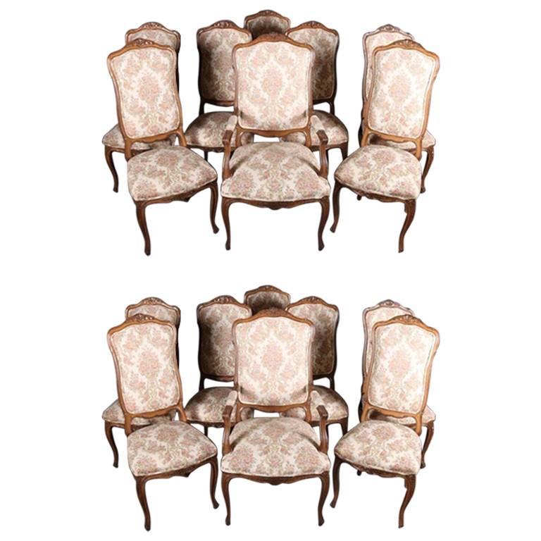 Large Set of 16 French Louis XV Walnut Upholstered Chairs, Early 20th Century