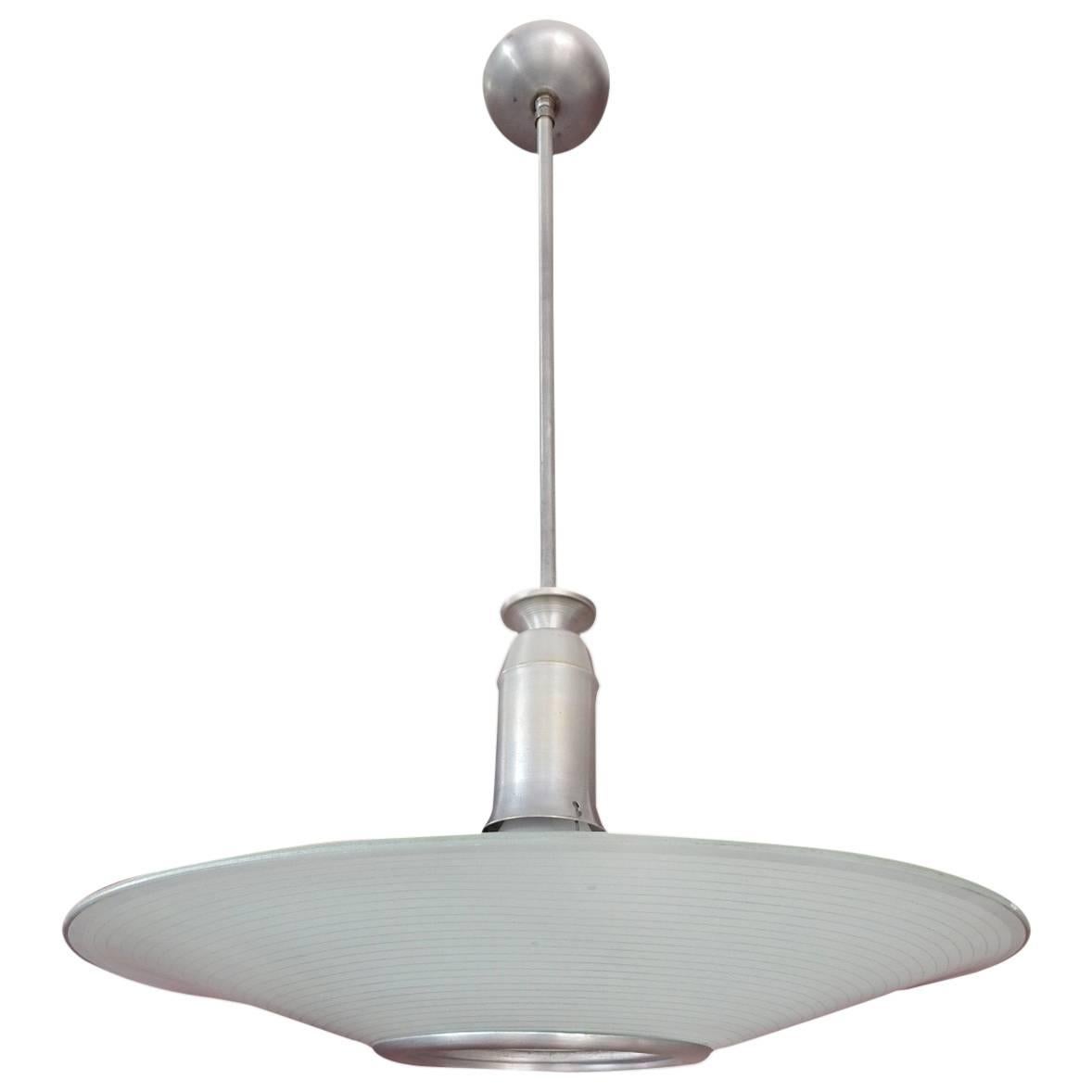 Bauhaus era Appleman Art Glass Co. Floating Saucer Pendant Lamp For Sale