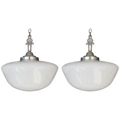 Large Theater Art Deco Era Half Globe Pendant Lamps, circa 1930s, Pair 7