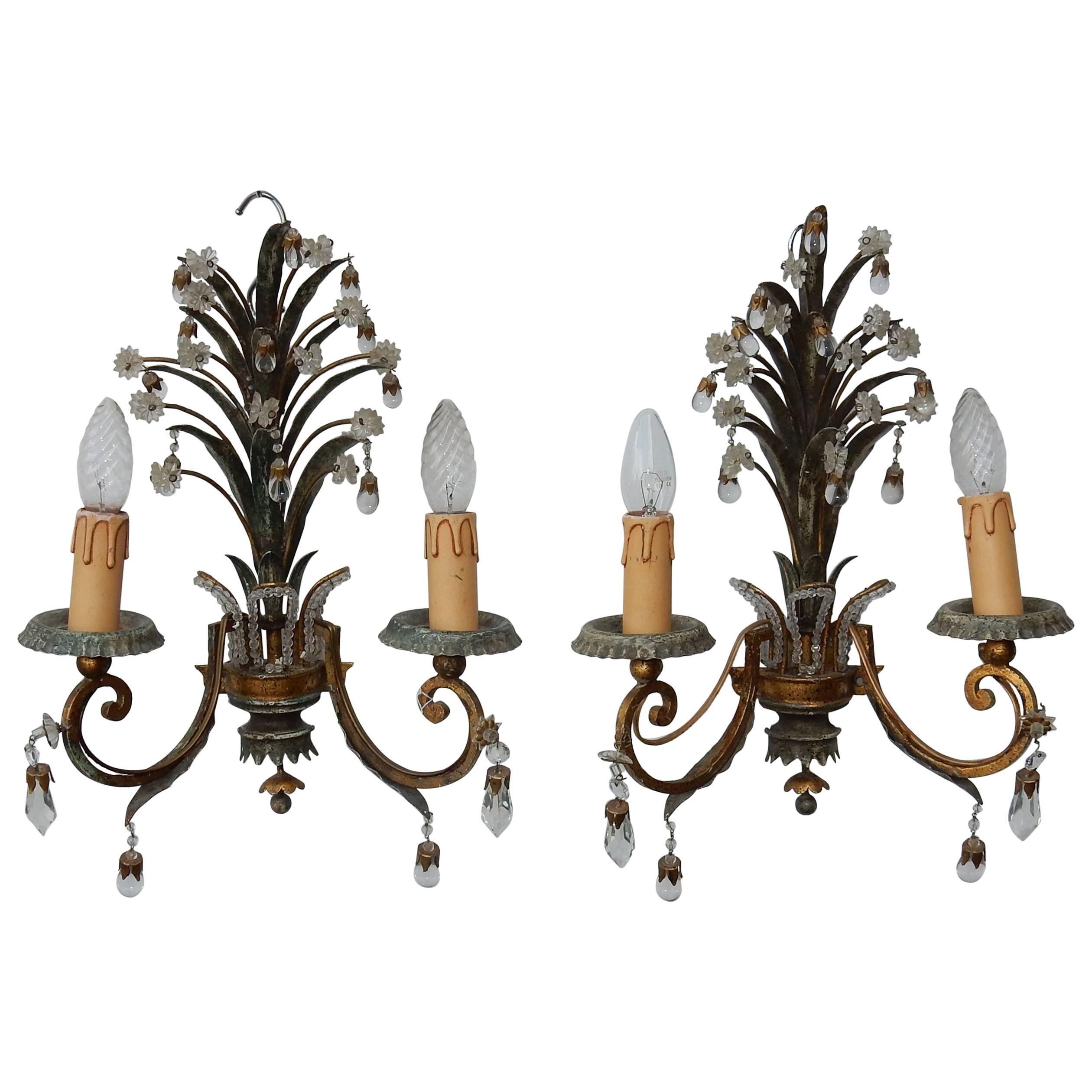 1950-1970 Pair of Sconces with Pineapple Leaves in the Style of Maison Baguès For Sale
