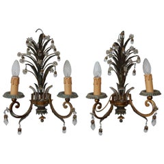 1950-1970 Pair of Sconces with Pineapple Leaves in the Style of Maison Baguès