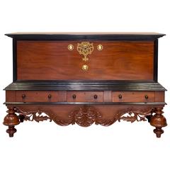 Antique Indo-Dutch or Dutch Colonial Mahogany and Ebony Chest on Stand