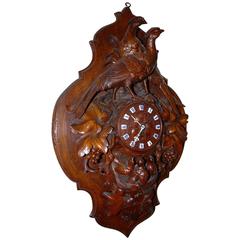Large Carved Walnut Black Forest Hunting Wall Clock with Pheasant Group 6