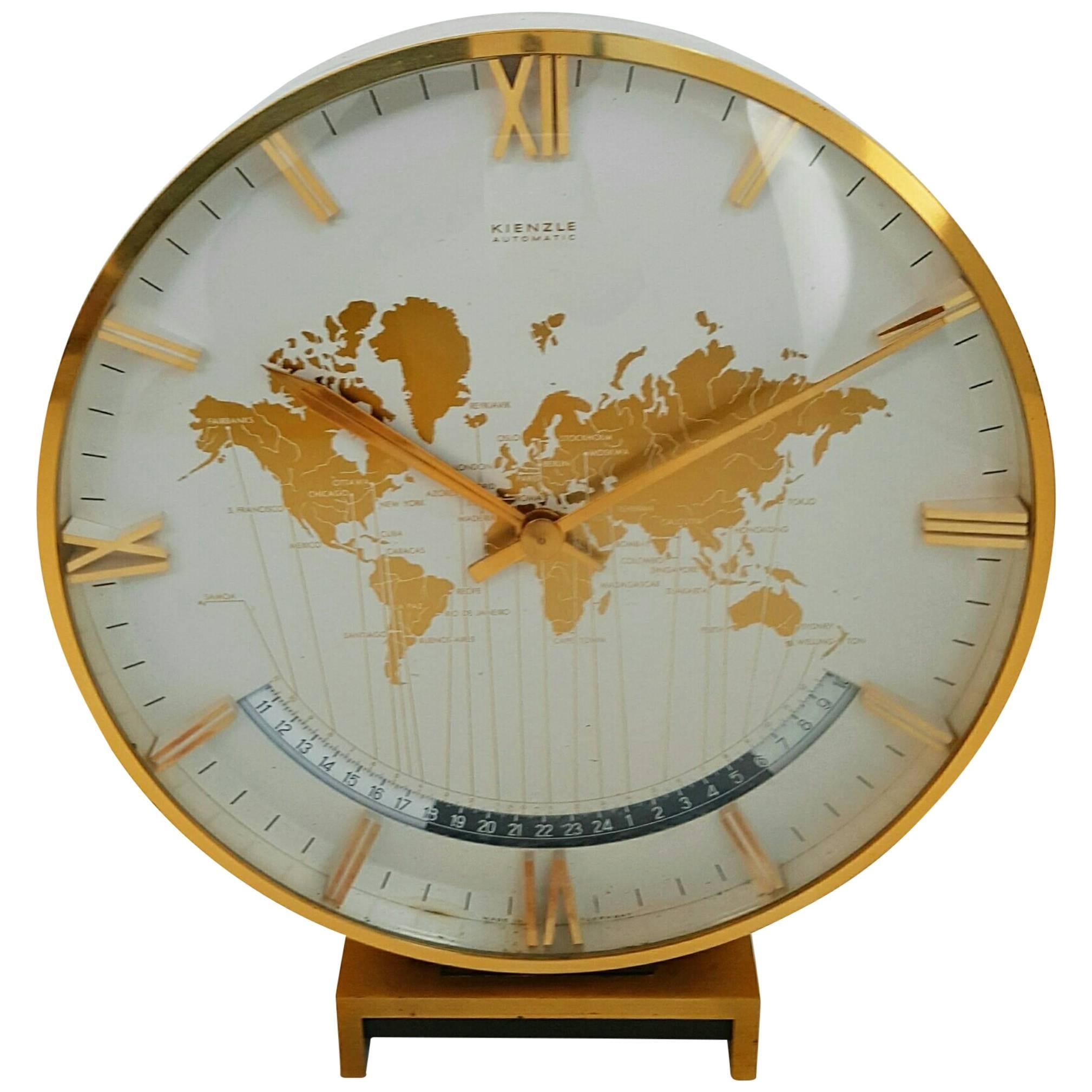 Large Kienzle Automatic Table World Timer Zone Clock, 1960s