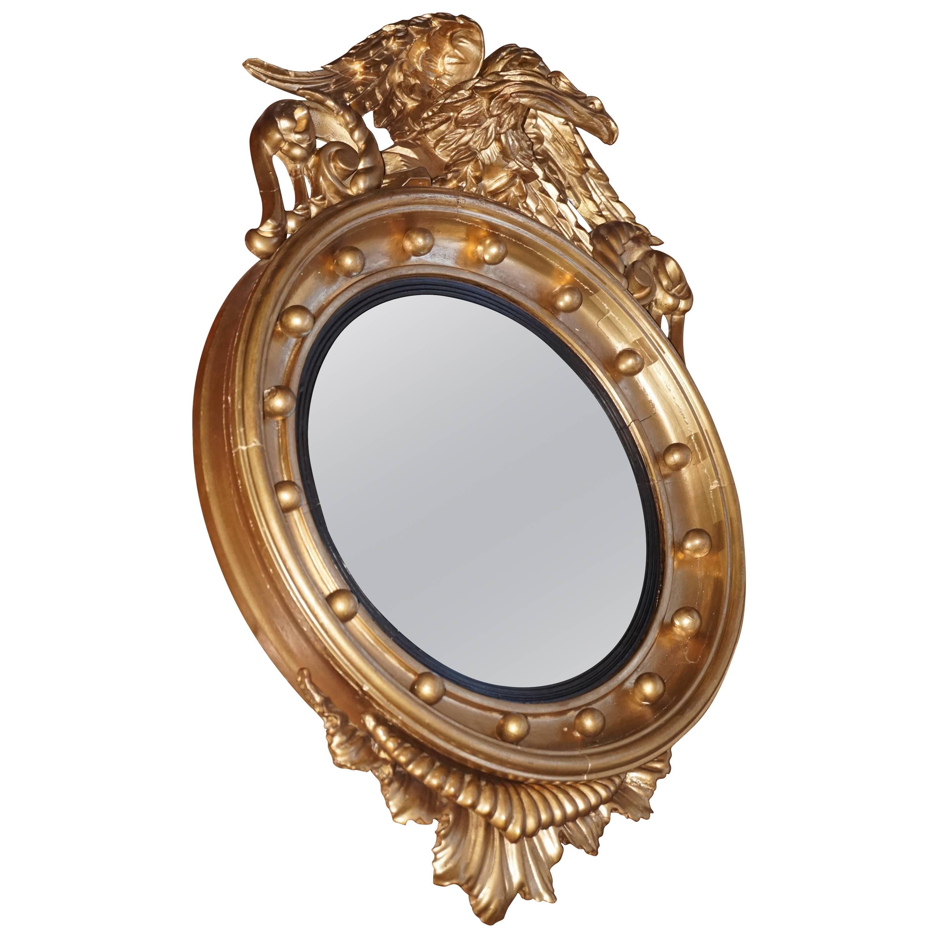 19th Century Gilt Federal Style Convex Mirror or Butler Mirror with Carved Eagle