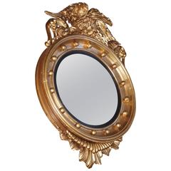 19th Century Gilt Federal Style Convex Mirror or Butler Mirror with Carved Eagle