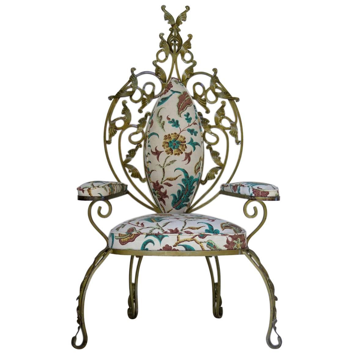Baroque Italian 1950s Gilt Iron Throne Chair