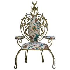 Baroque Italian 1950s Gilt Iron Throne Chair