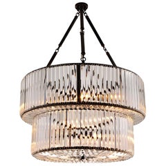 Round Double Chandelier Gunmetal and Clear Glass