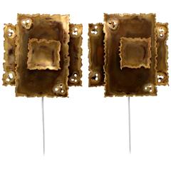 Brass Wall Lamps, Pair by Holm Sorensen, 1960s, Danish Eclectic Brass Sconces
