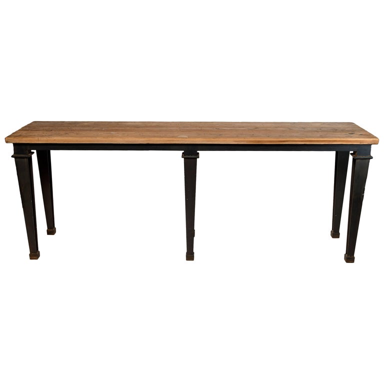 Steel Transitional Console Table With Wooden Top For At 1stdibs Steel Transitional Console Table With Wooden Top For