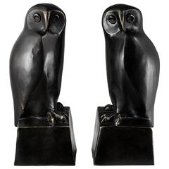 Owl Set of Two Book End in Solid Bronze Patina 10