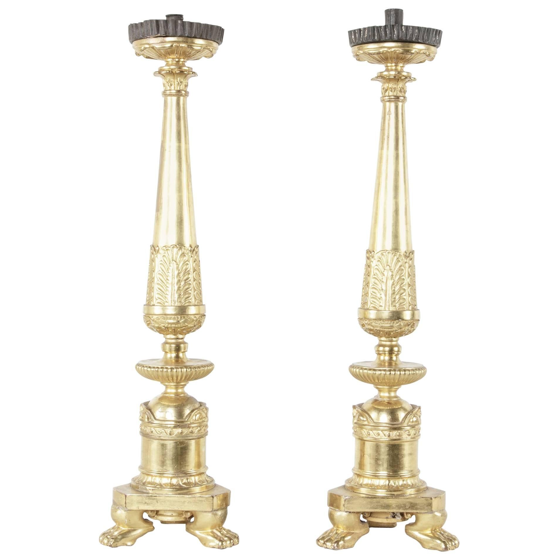 Early 19th Century French Empire Period Giltwood Candlesticks or Prickets