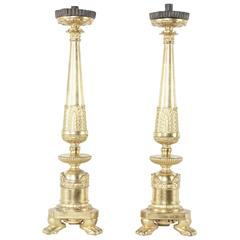 Early 19th Century French Empire Period Giltwood Candlesticks or Prickets 1