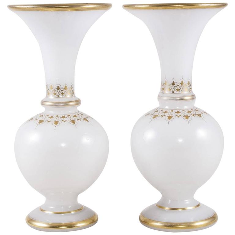 Early 20th Century Antique Pair of French Opaline Vases HandPainted