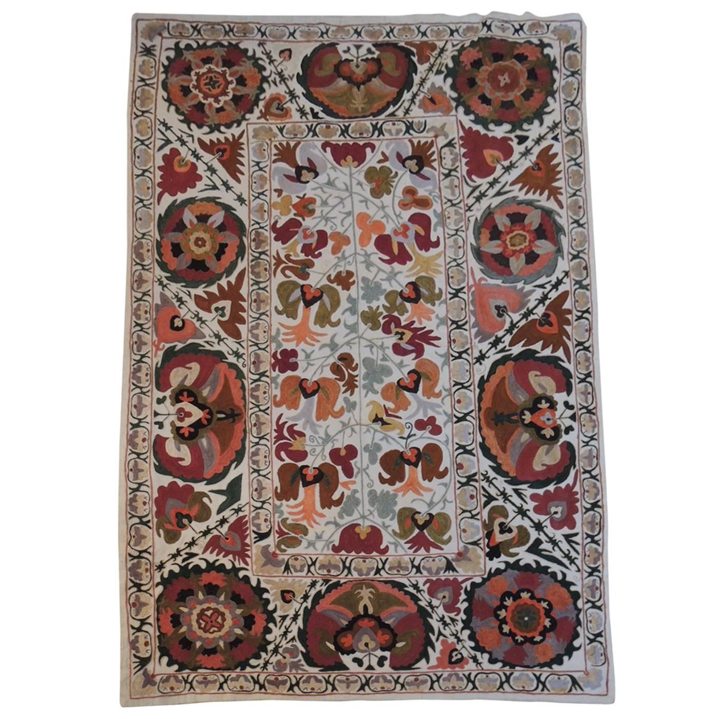 Vintage Uzbekistan Embroidery Suzani Textile Panel