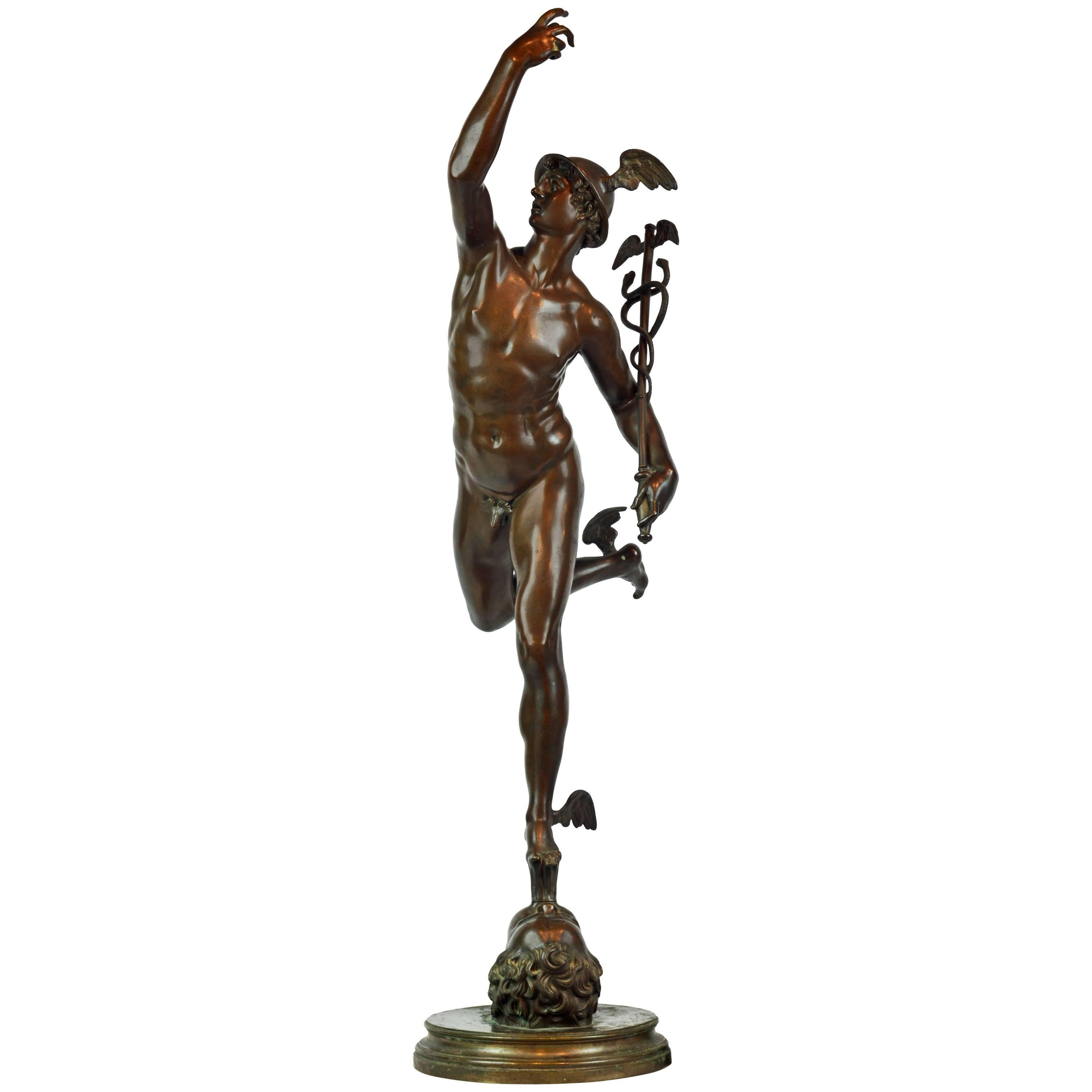 19th Century Giant Bronze Statue of the Flying Mercury after Giovanni da Bologna