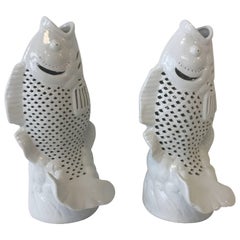 1960s Blanc de Chine Koi Carp Fish Sculptural Vases, Pair