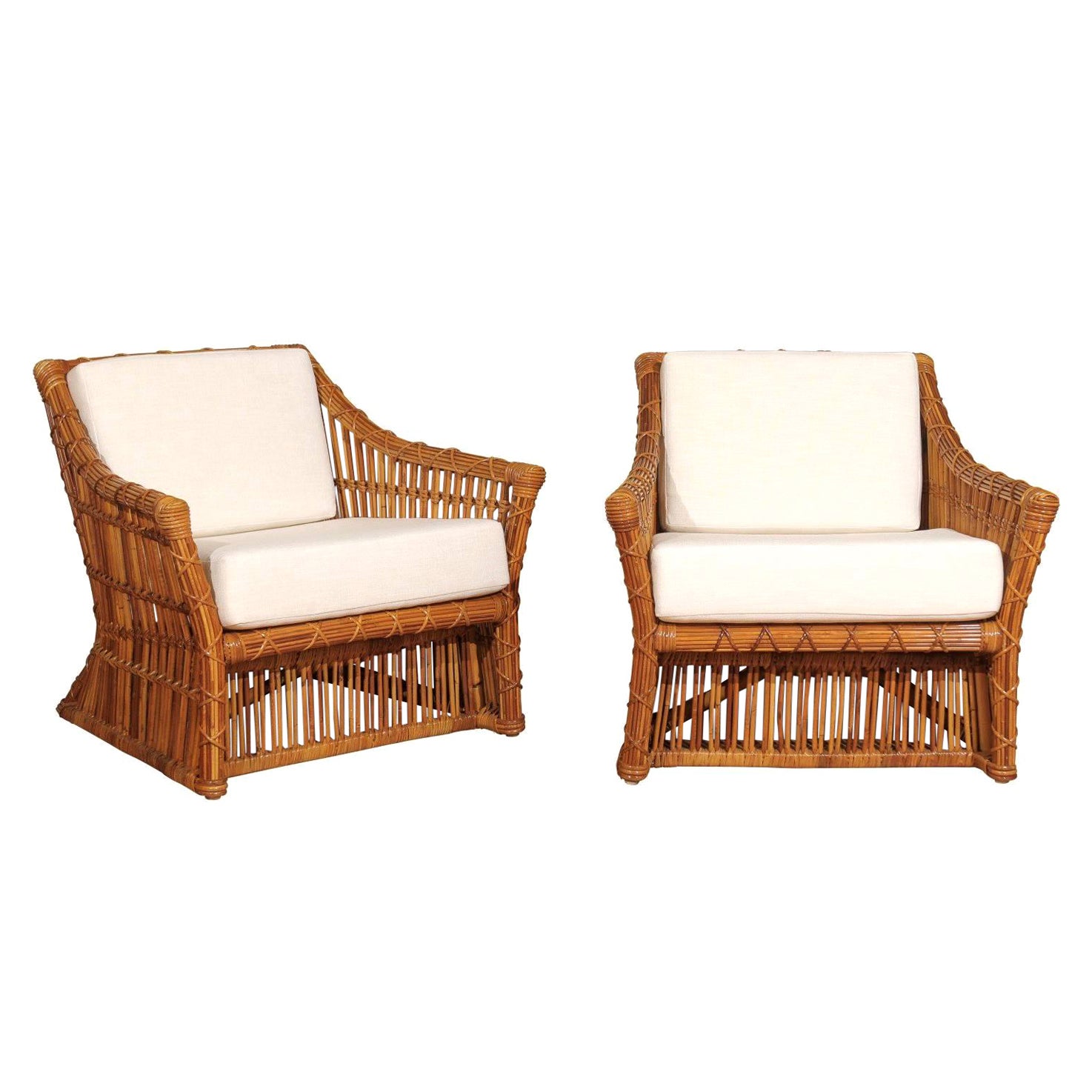 Magnificent Pair of Restored Vintage Rattan Club Chairs by McGuire For Sale